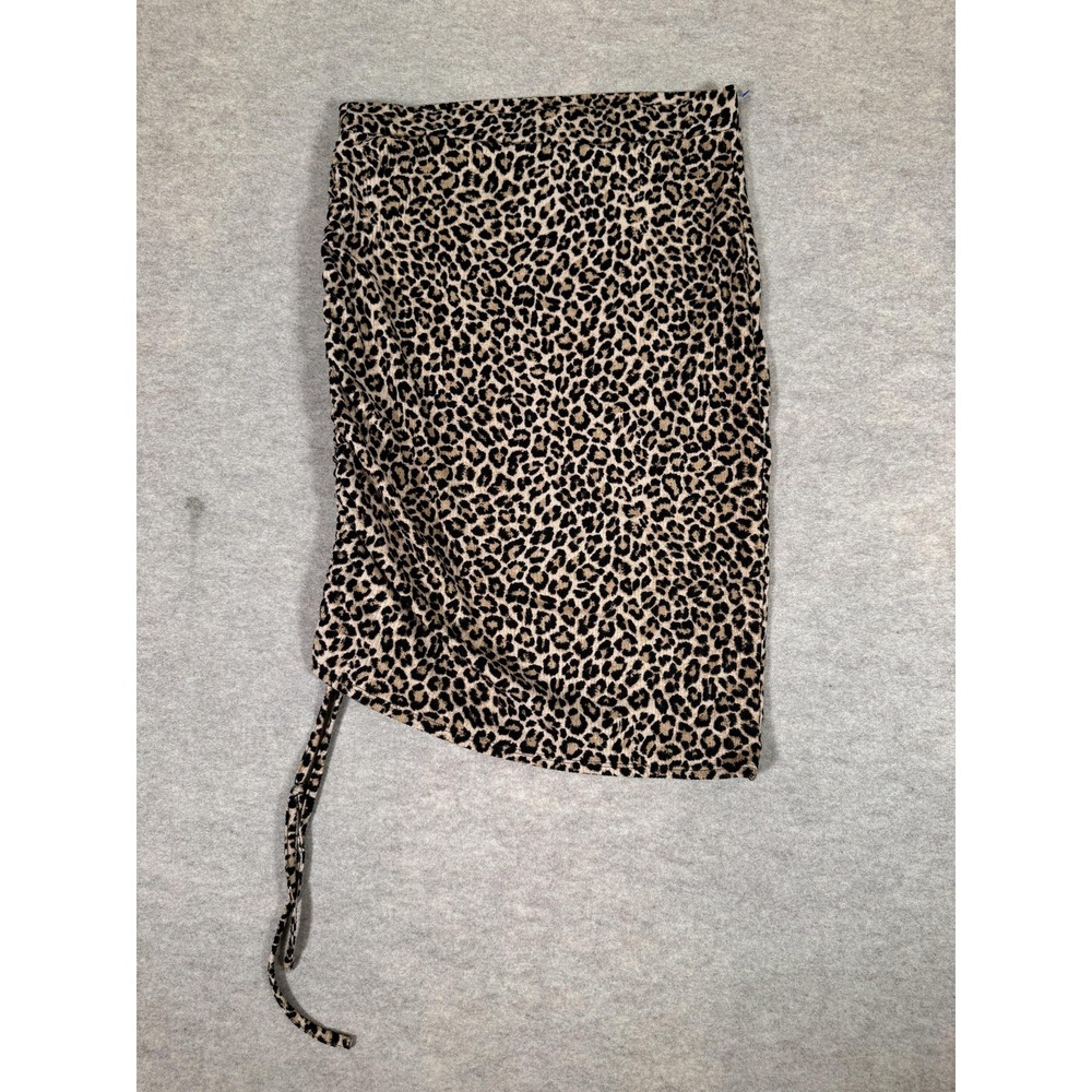 Stowaway‎ Collection Skirt Womens L Brown Leopard Maternity Ruched Drawstring